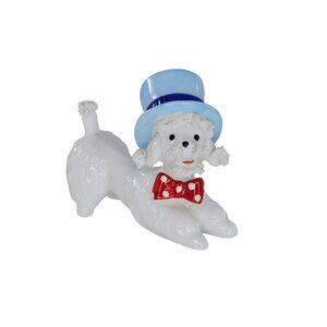 Vintage Spaghetti Poodle Dog Blue Hat Figurine White Red Bow Tie Bone China